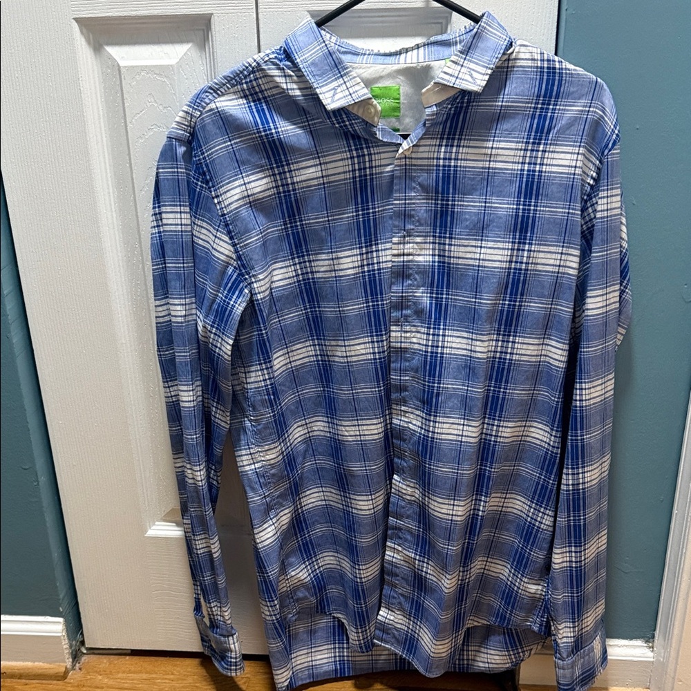 Boss Blue and White Plaid Men's Shirt Slim Fit